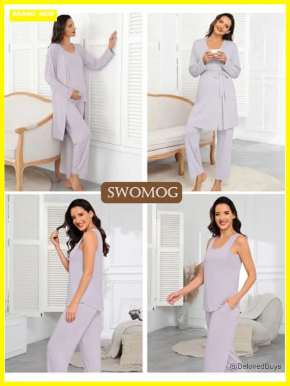 Maternity Nursing Robe Set 3-Piece Breastfeeding Pajama Postpartum Pjs